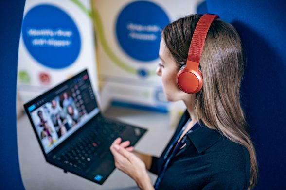 a women talking in a video call